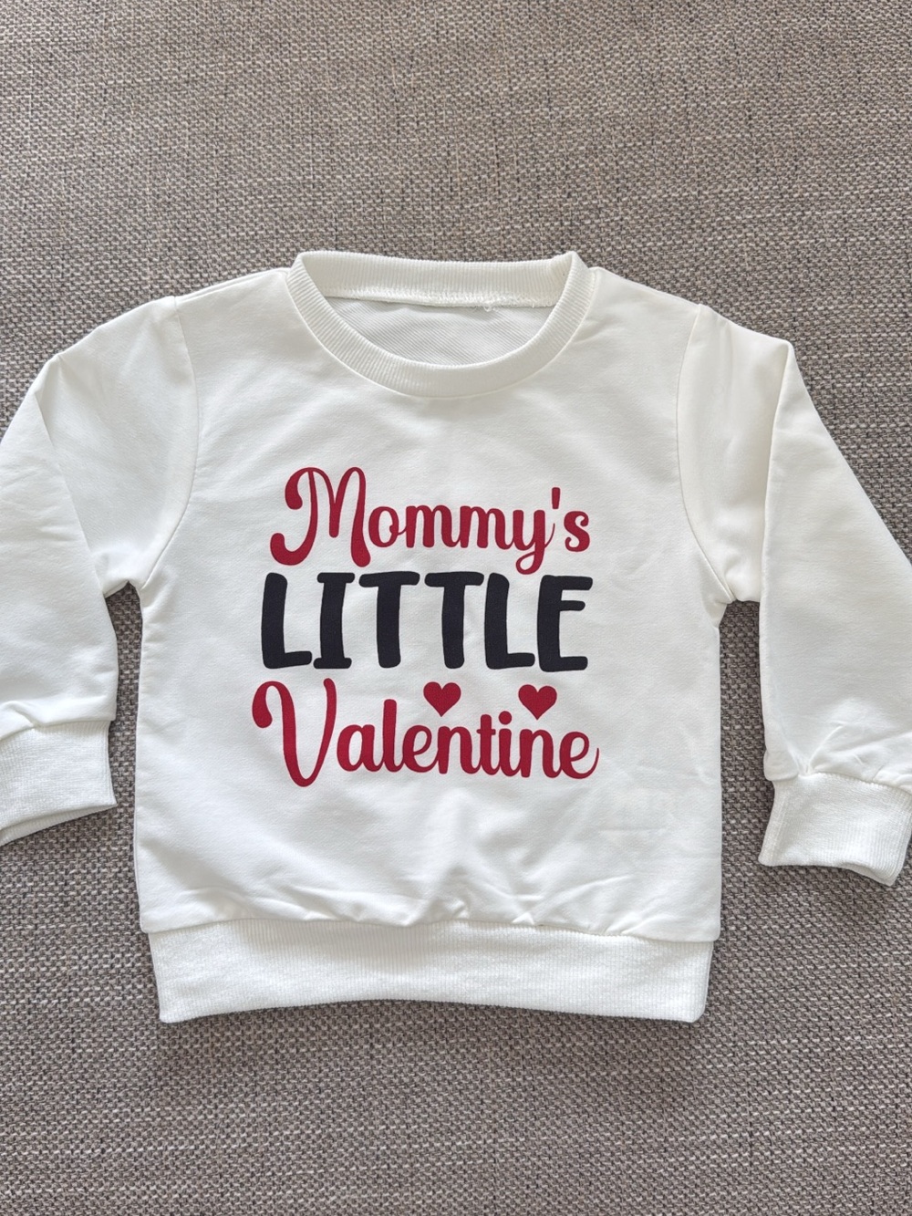 Mommy's Little Valentine Kids Sweatshirt - White with Red and Black Print